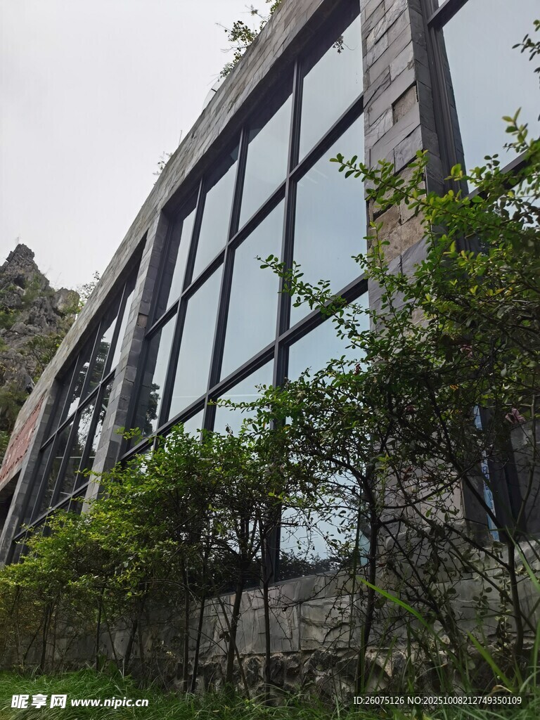 现代玻璃建筑与绿植景观