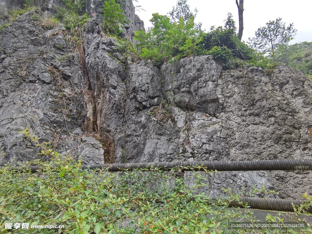 山间嶙峋岩石与草木景致