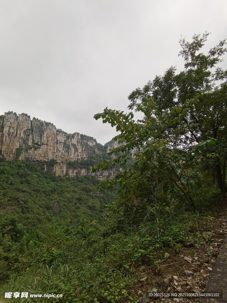 山间绿意与嶙峋岩壁