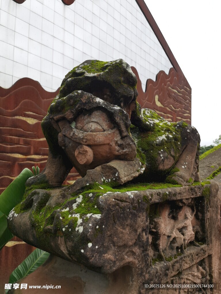 长满青苔的古老石兽