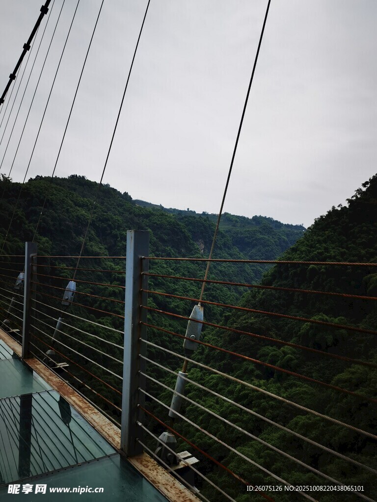 高山间的悬索桥景观