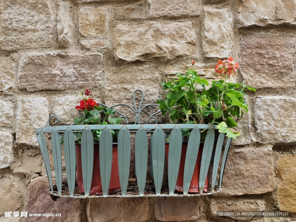 石墙挂式花盆绿植景观