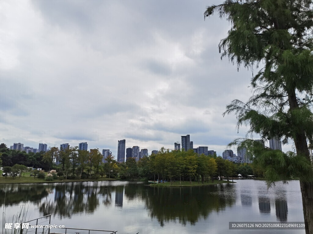 湖畔城市风光美景