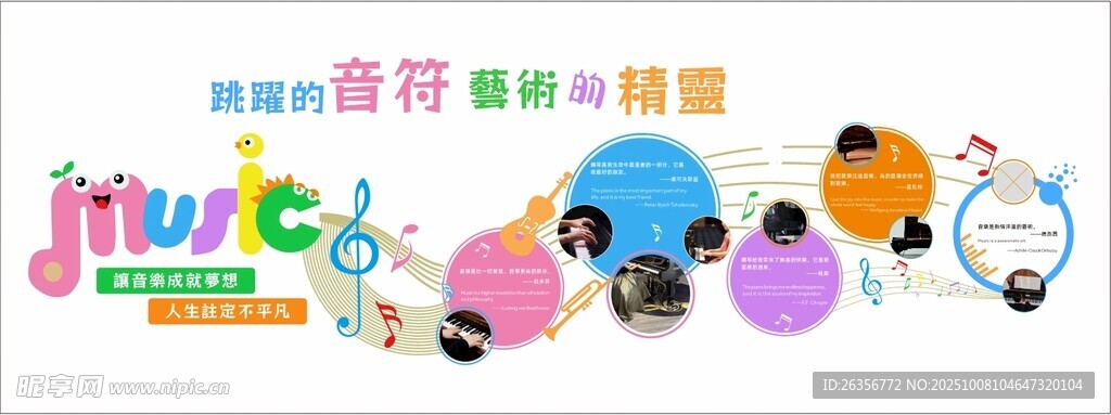 多彩音乐卡通形象文化墙
