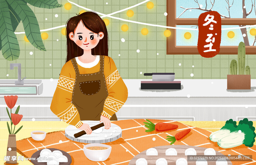 女孩专注下厨备餐场景