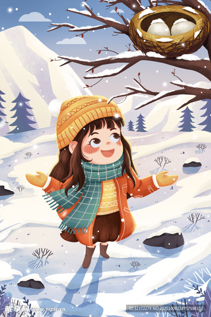 雪地中玩耍的可爱小女孩