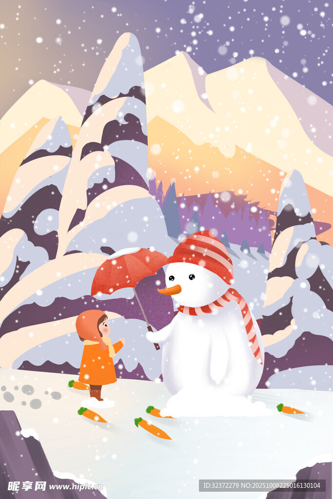 冬日童趣 小孩与雪人玩耍