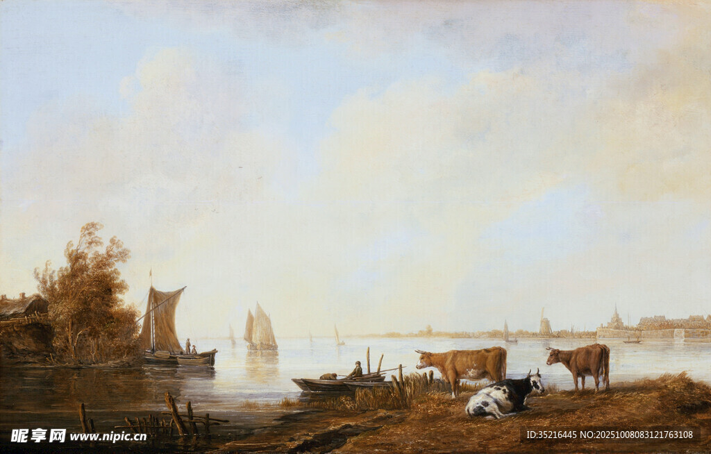 海边黄昏风景油画