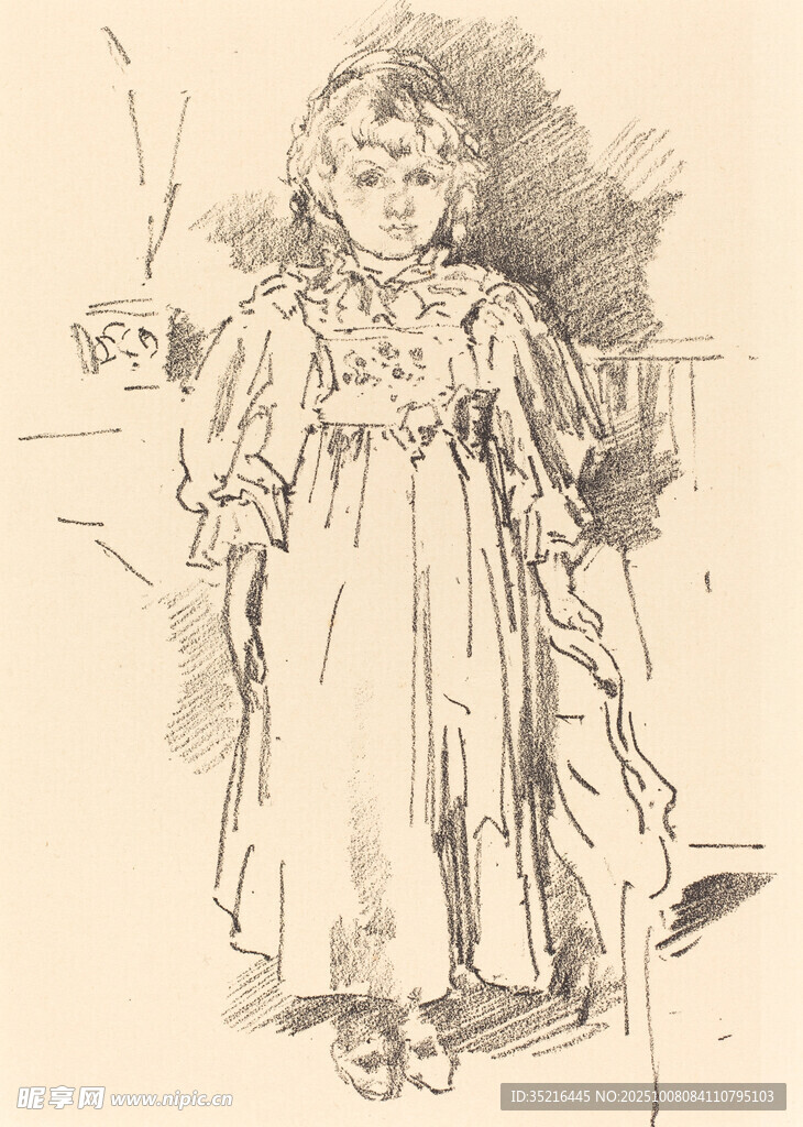 复古风格女孩素描画像