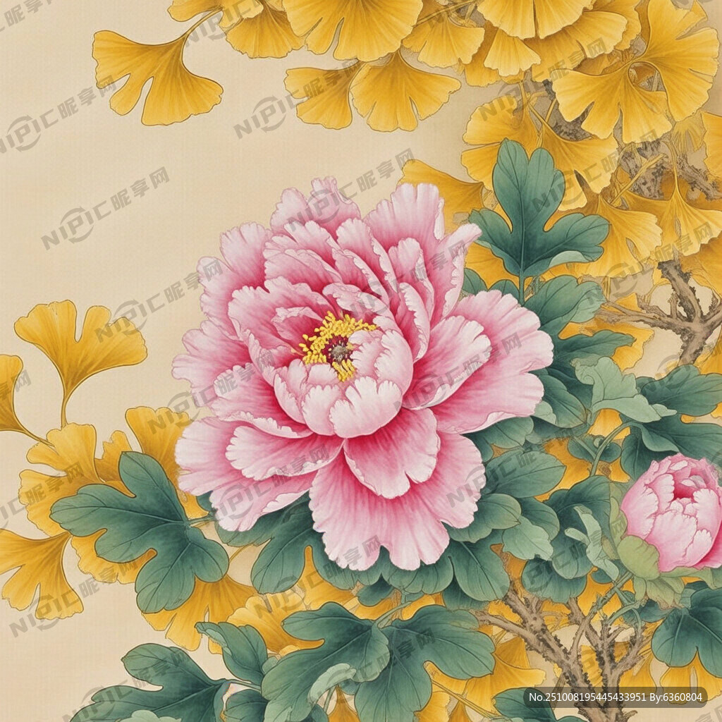有画卷 有牡丹花 有银杏叶