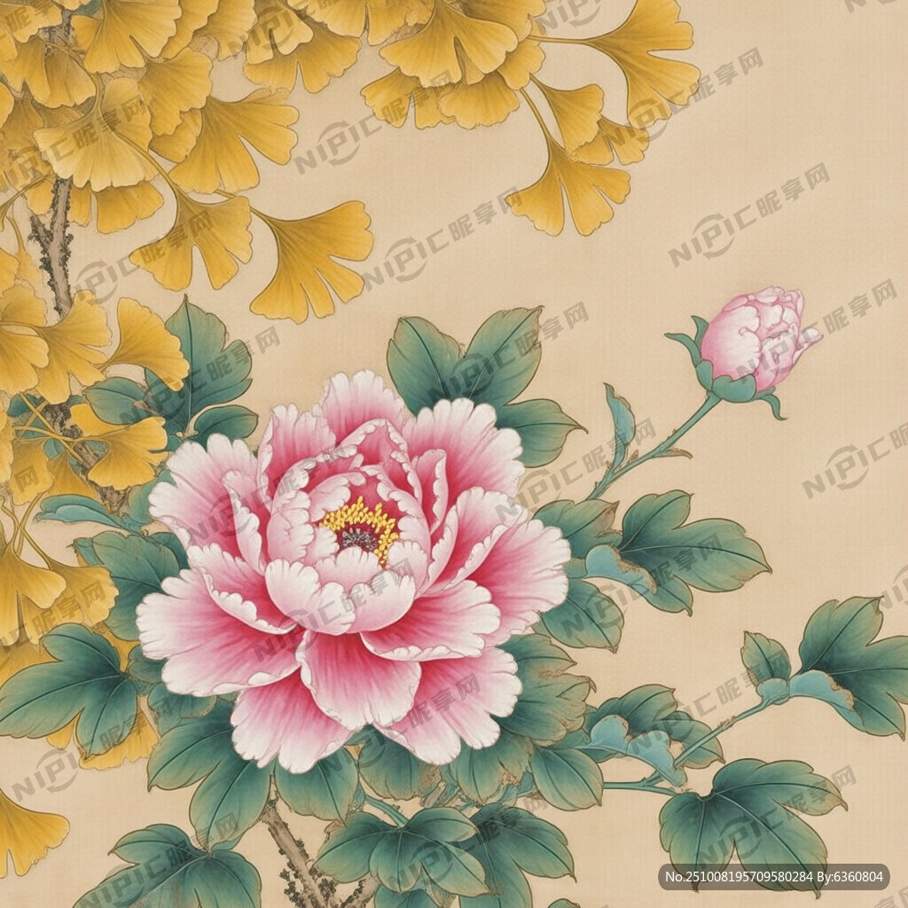 有《牡丹亭》画卷  有银杏叶