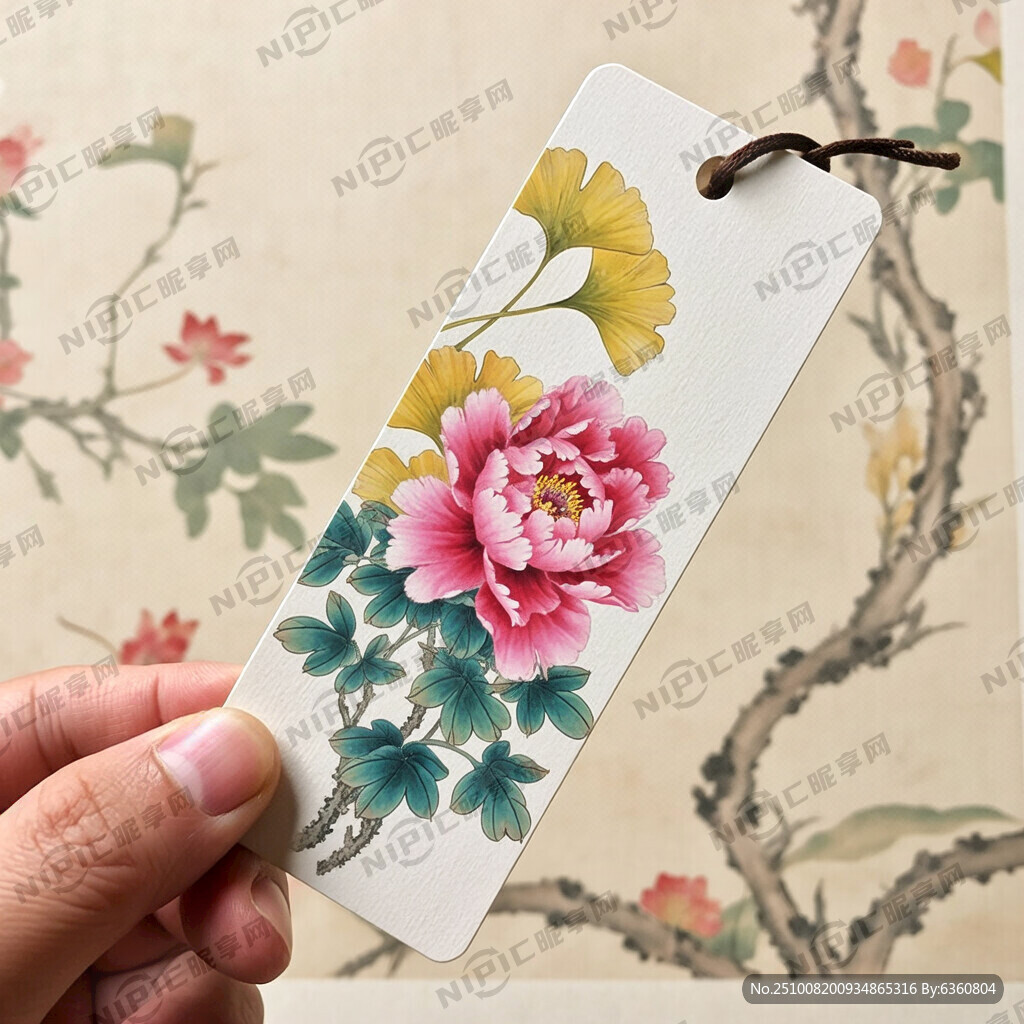根据 有牡丹花 银杏叶 画卷