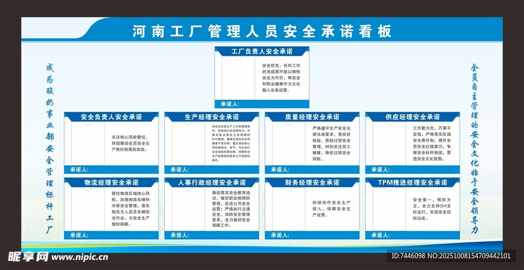 河南工厂管理人员安全承诺看板