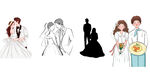 婚礼情侣新郎新娘手绘插画png