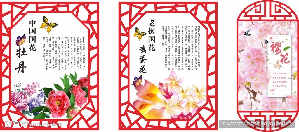 中式花卉边框装饰素材 国花
