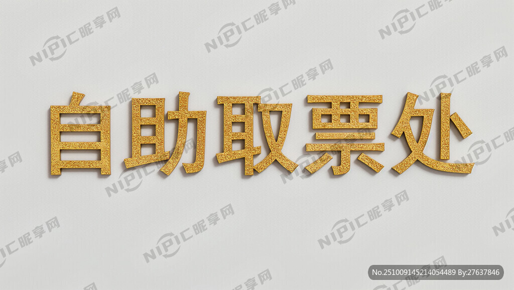 金色颗粒感字体：自助取票处