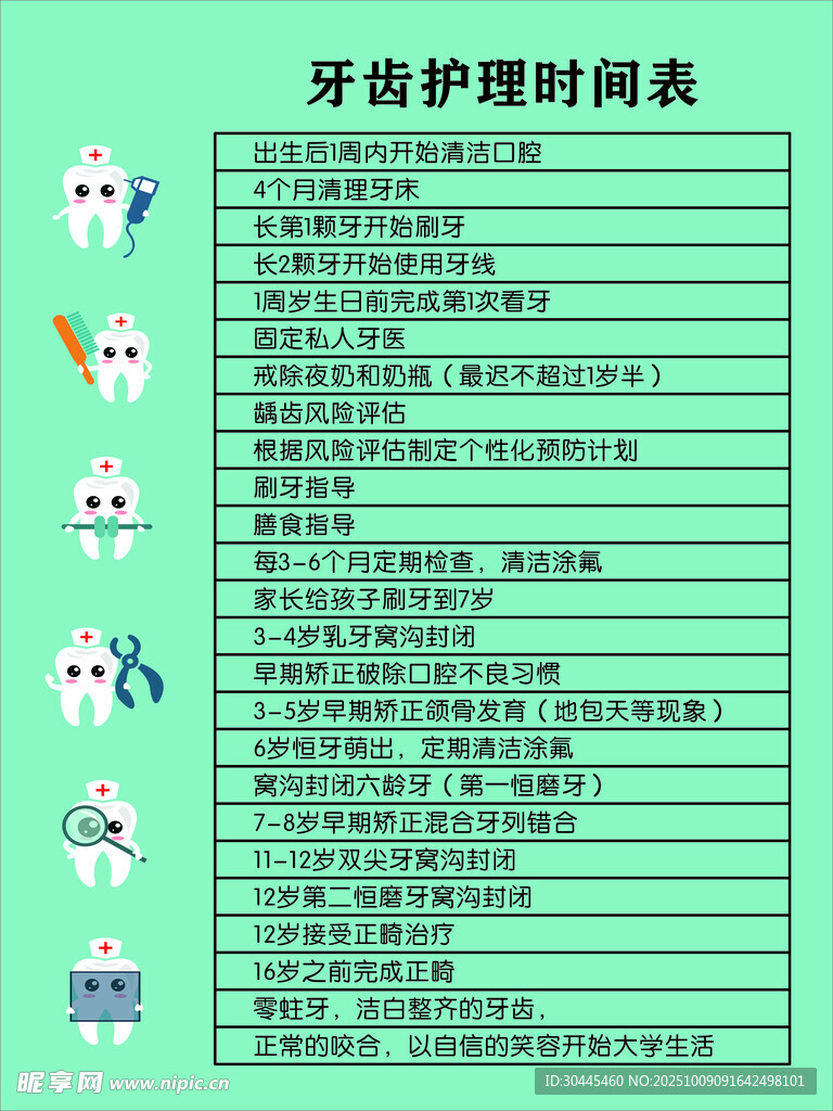牙齿护理时间表