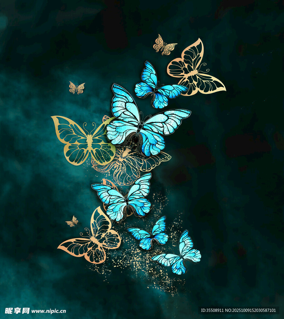 梦幻蓝蝶群舞艺术画面
