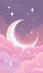 梦幻月夜星空云朵 