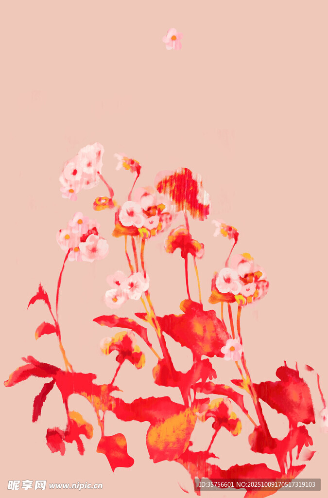 梦幻红色花卉艺术插画
