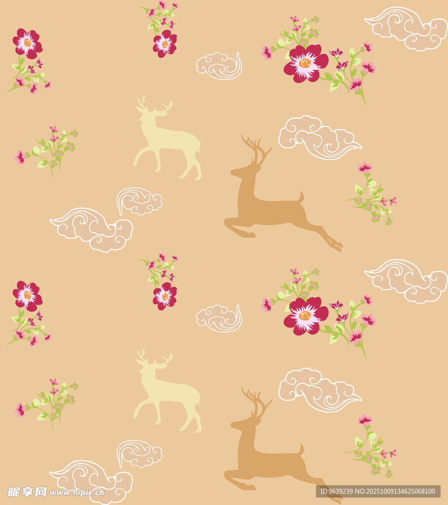 小鹿花卉图案背景图