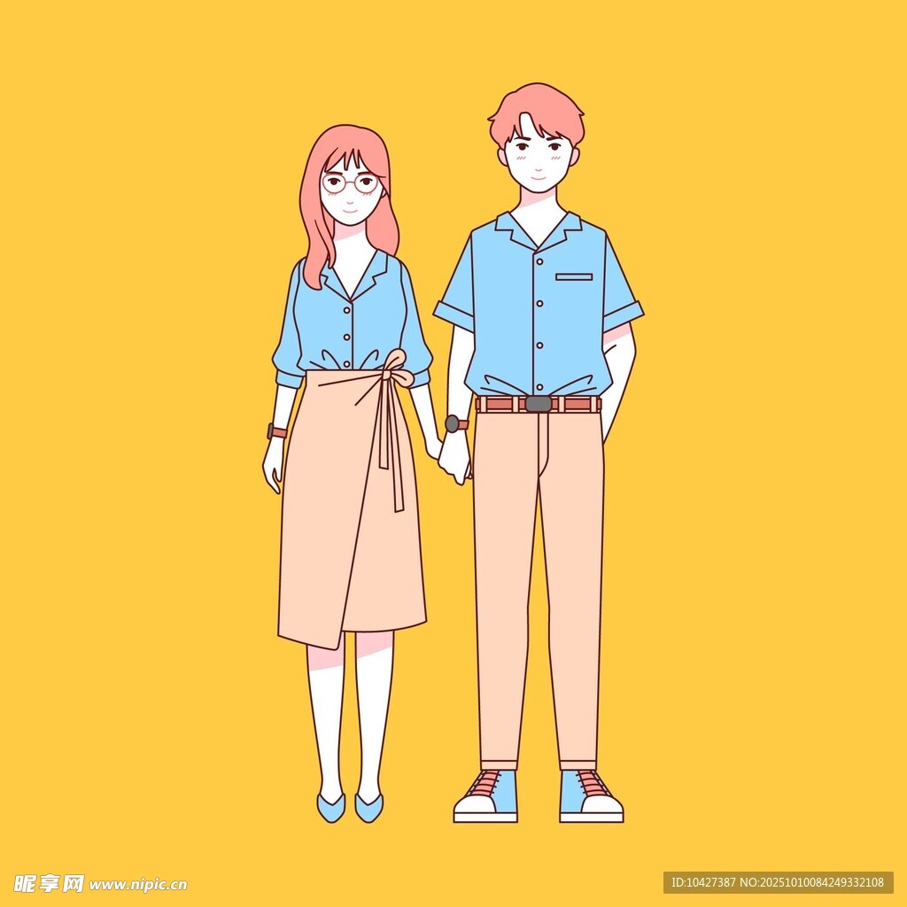 一对牵手的青春男女