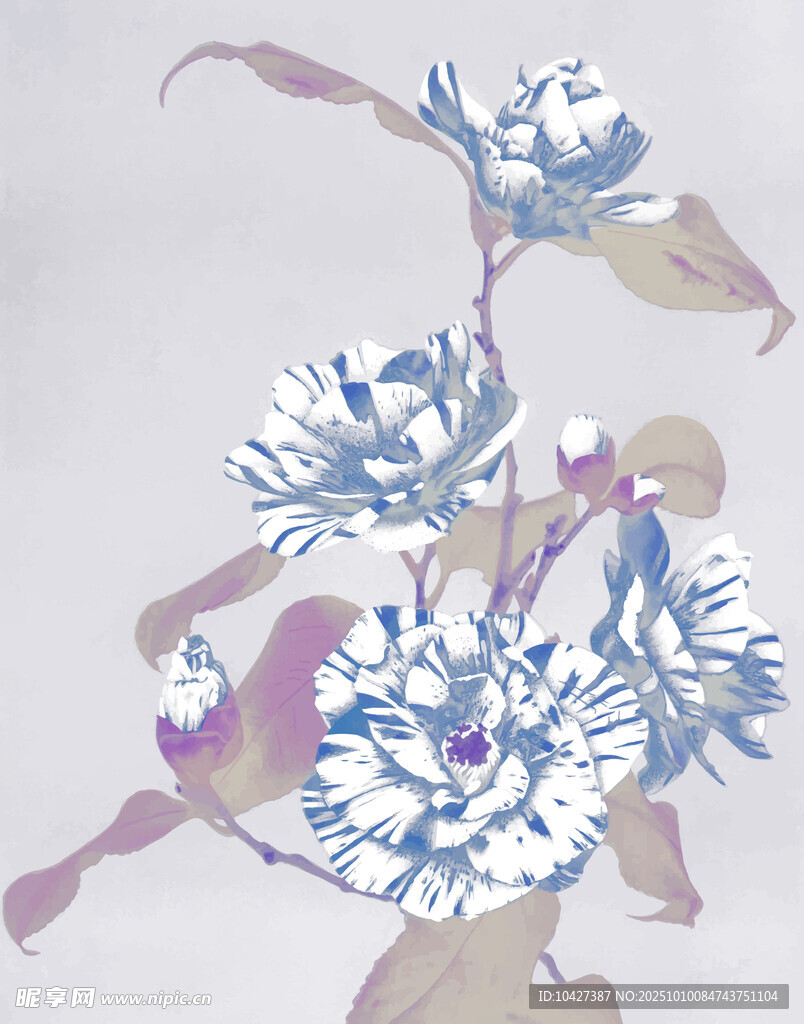 蓝白花卉图