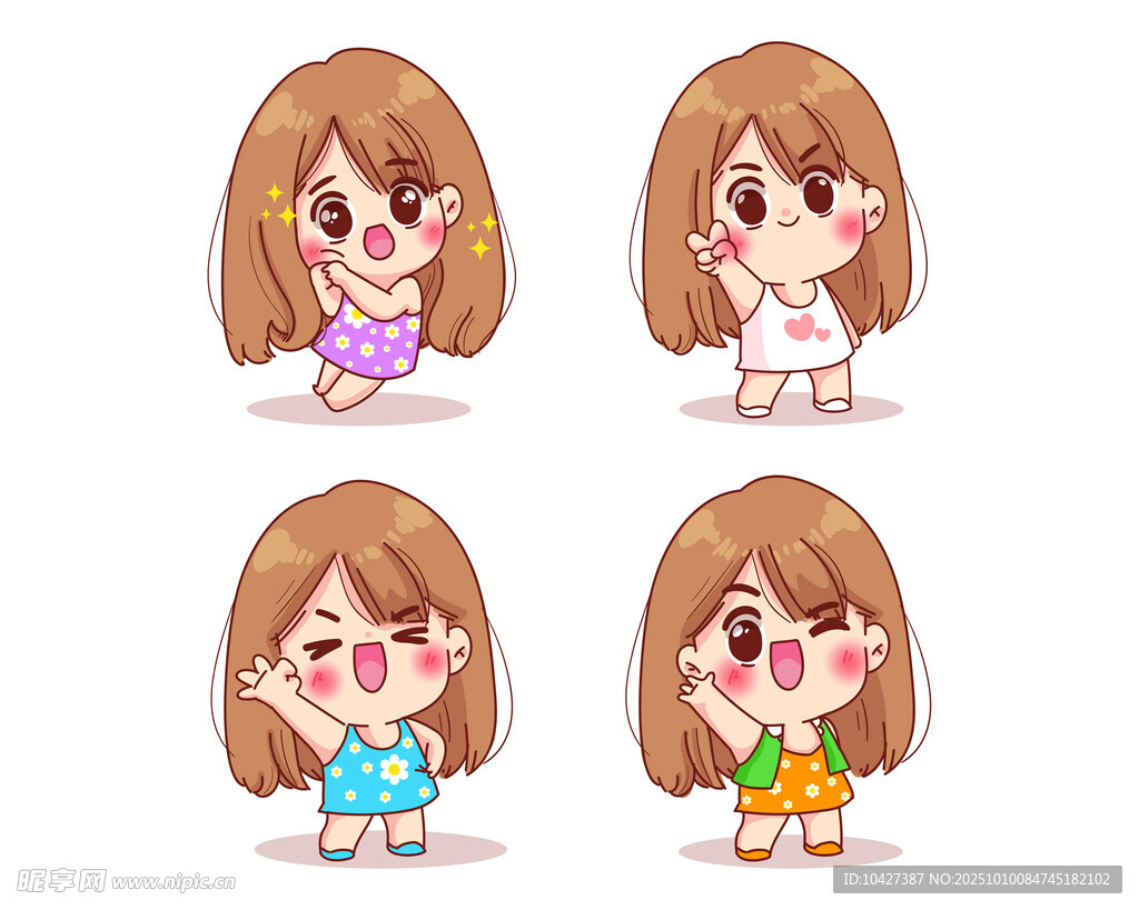 可爱女孩多样表情动作