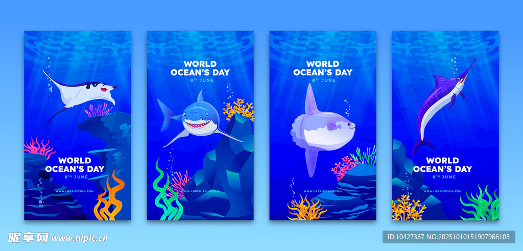 海洋生物主题竖版插画海报