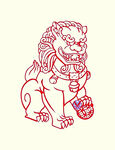 红色剪纸风传统狮子形象