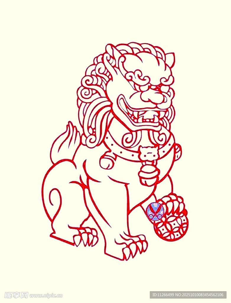 红色剪纸风传统狮子形象