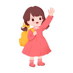 背着书包的红衣小女孩