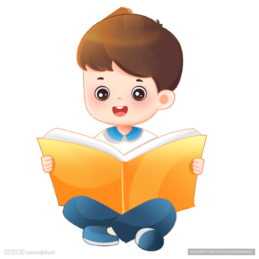 小男孩专注阅读书籍