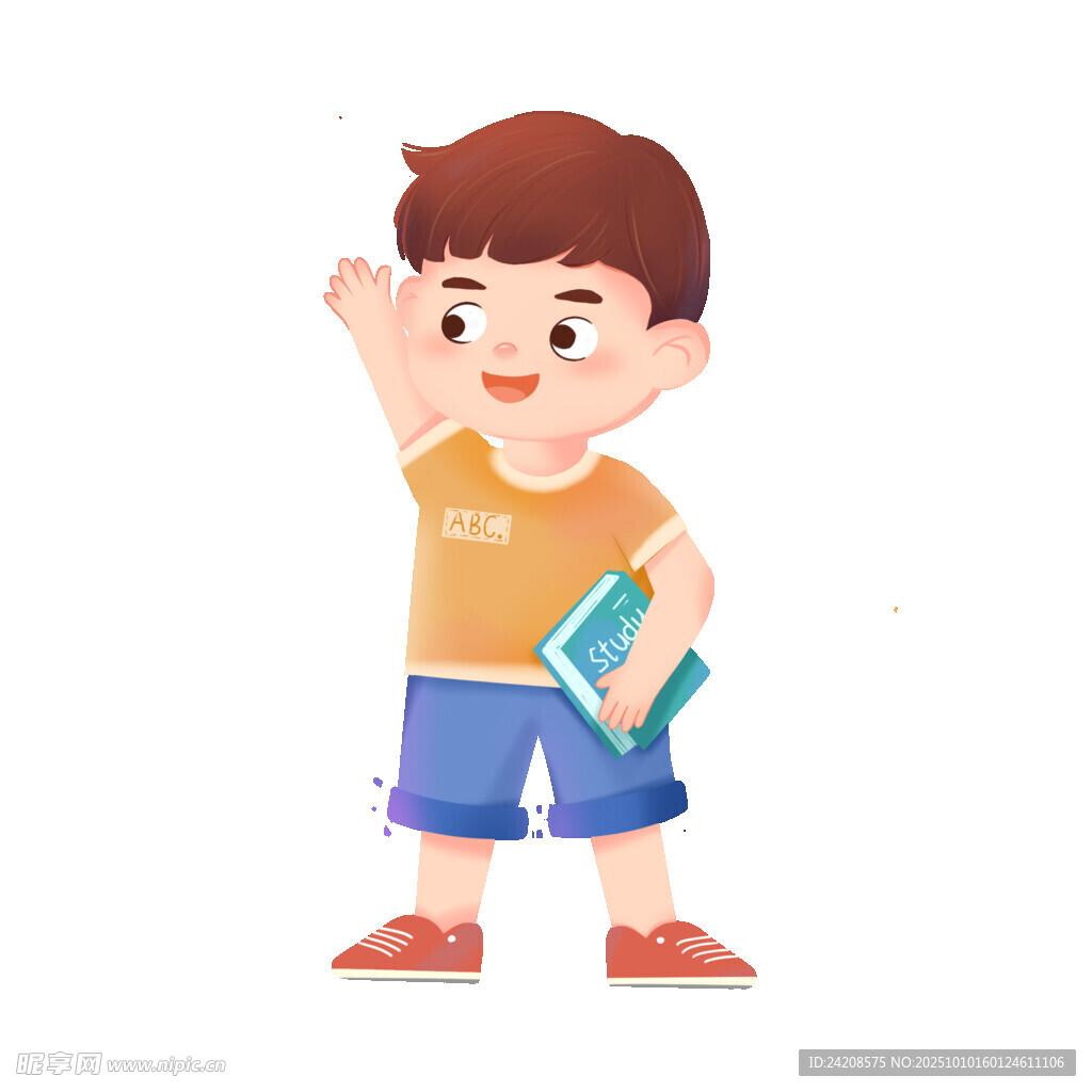 挥手上学的小男孩