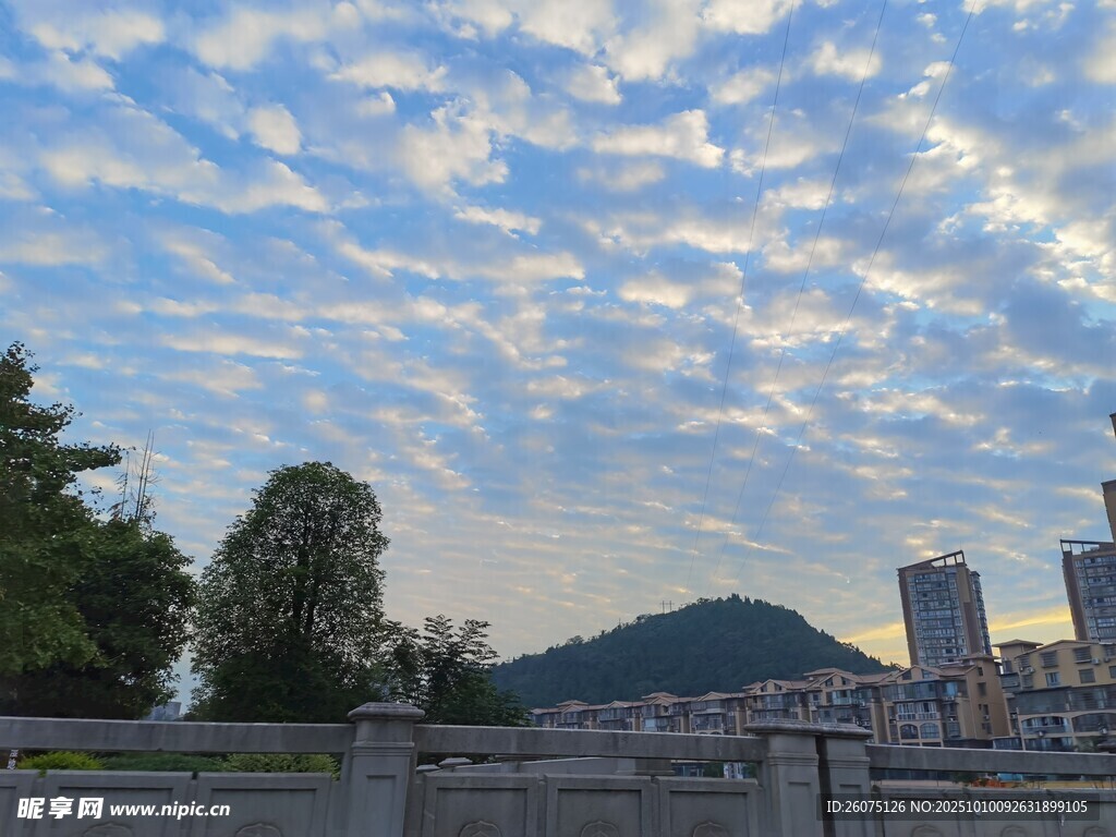 蓝天白云下的城市风景