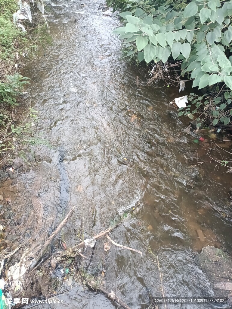 山间潺潺溪流自然之景