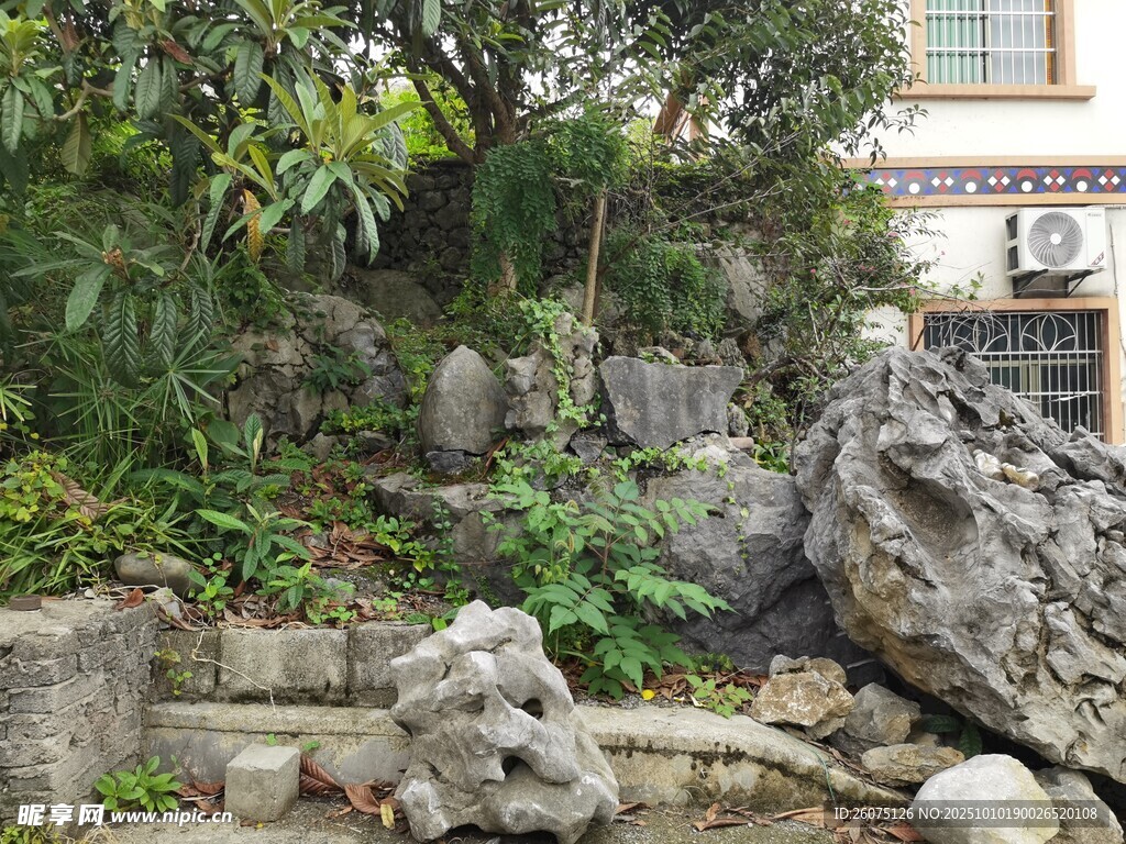 中式庭院假山绿植景致