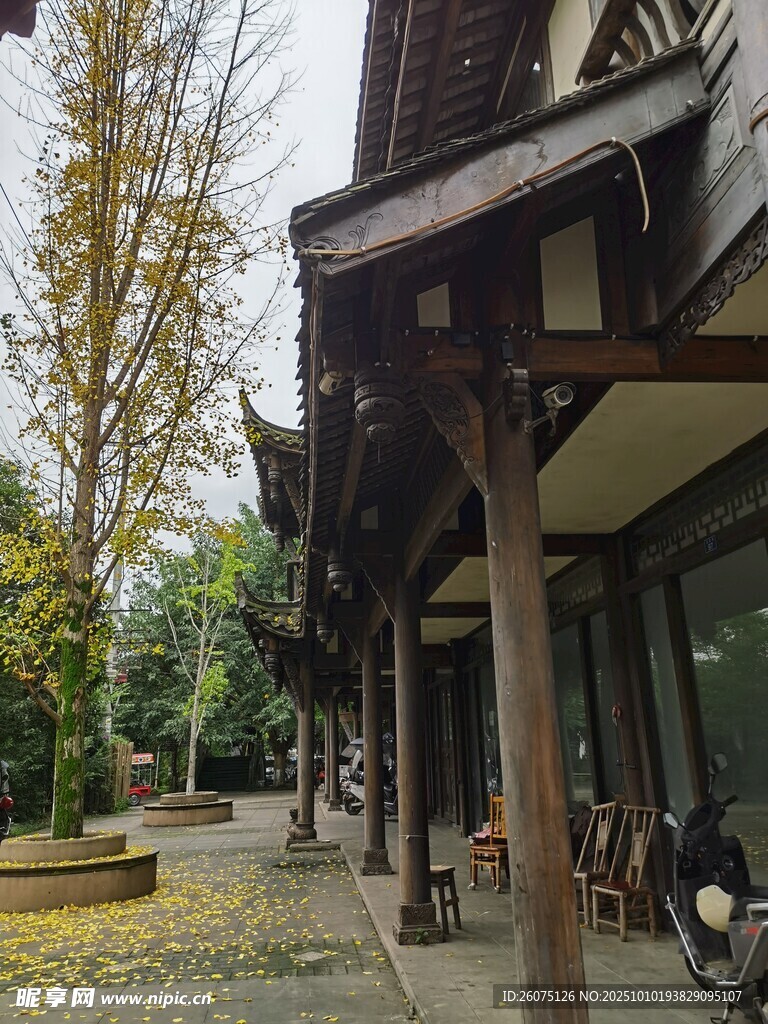 古雅木质建筑外观景致