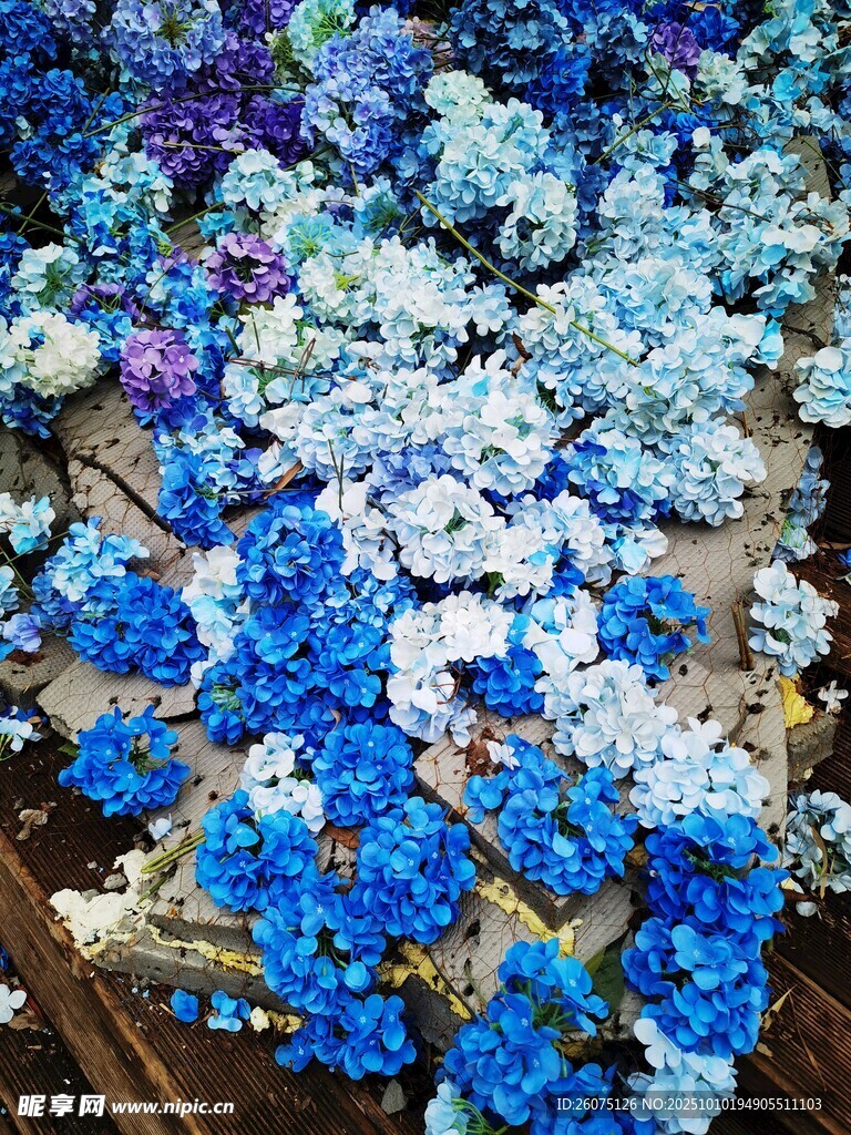 仿真蓝色系缤纷花卉组合