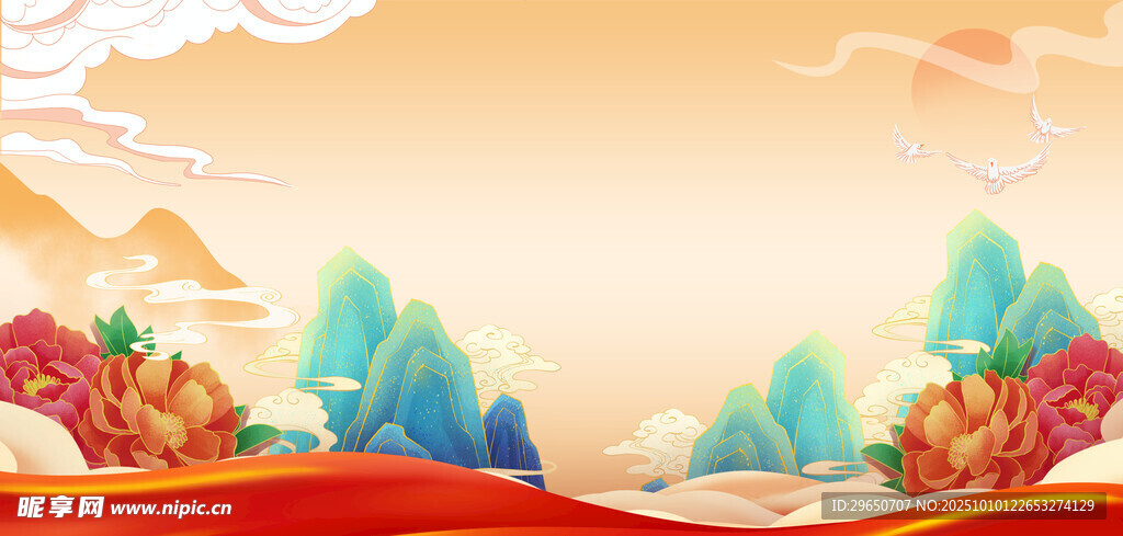 中式国潮山水背景