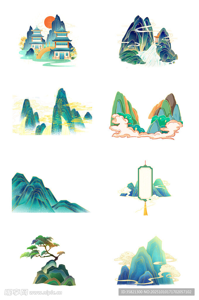 水墨风格山水景观插画集