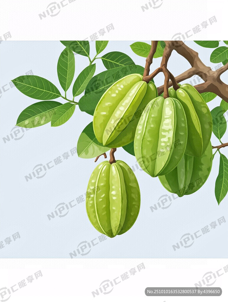 一整棵杨桃树 果实垂挂在右侧