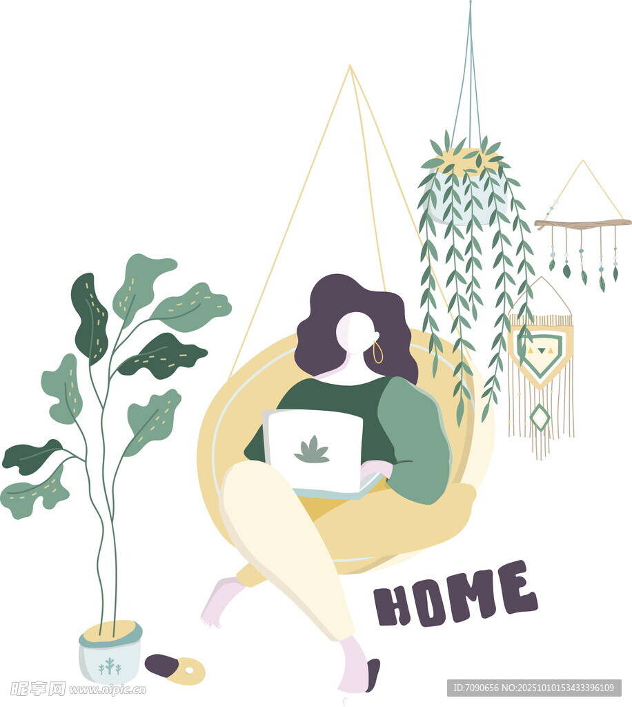 舒适居家女孩惬意使用电脑