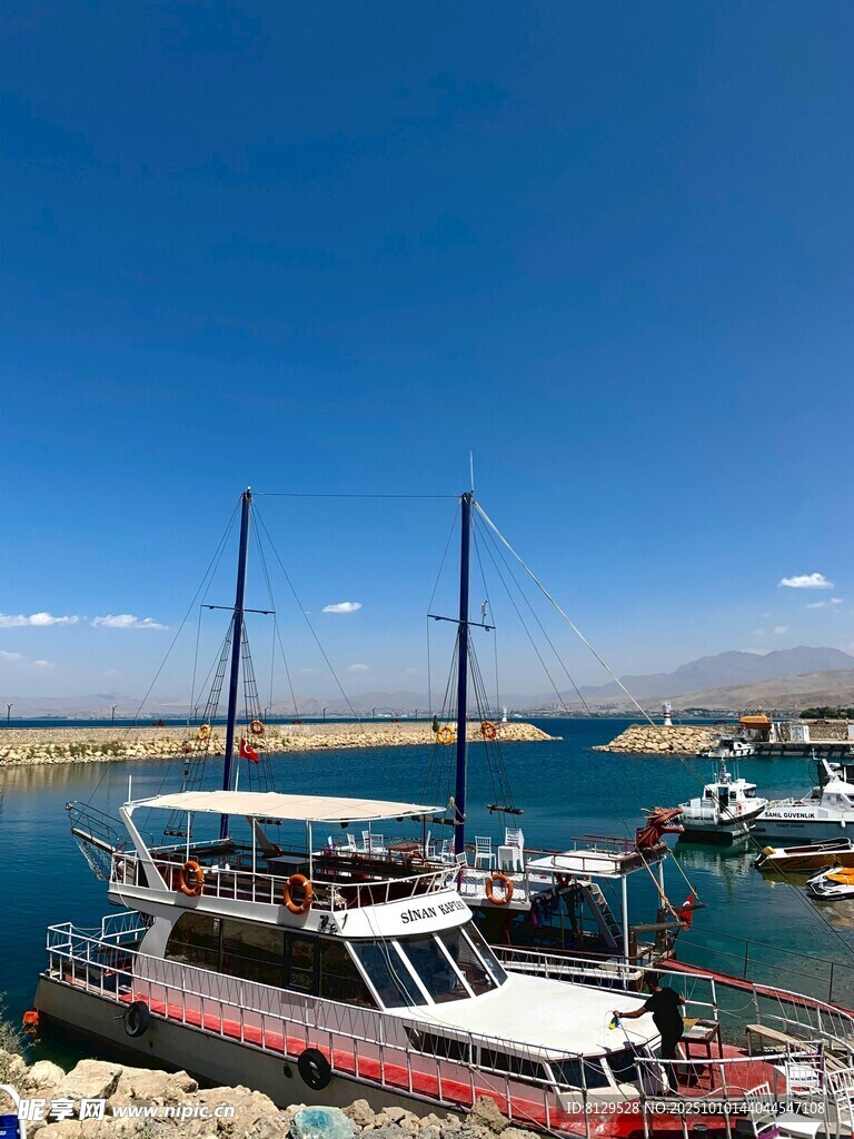 港口停泊的多彩船只