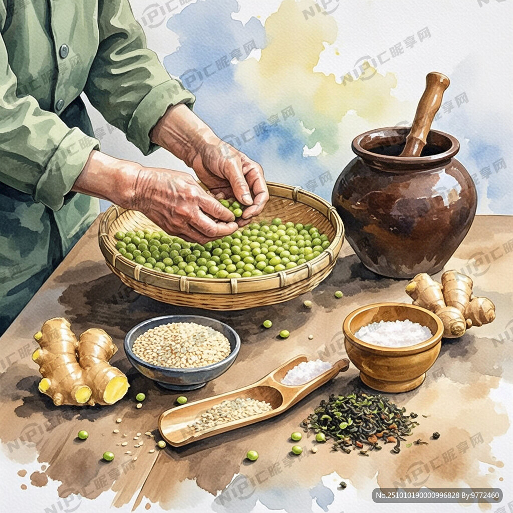 老奶奶拿着筛子在挑豆子