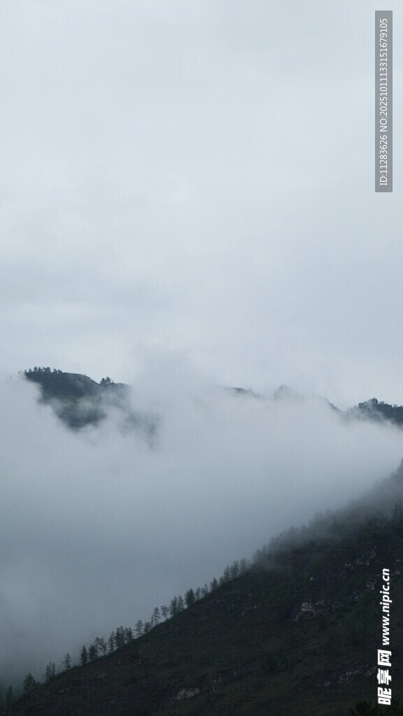 云雾缭绕的山峦美景