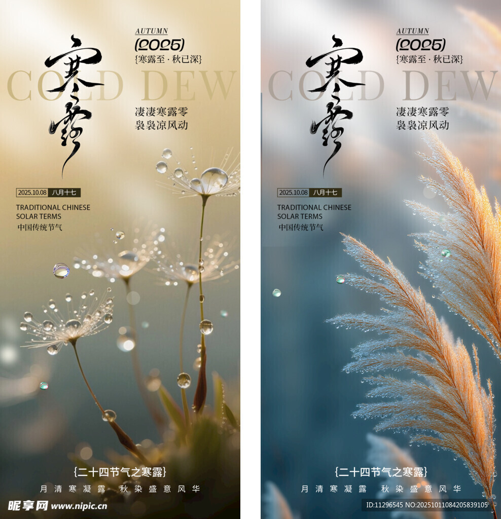 寒露唯美自然风诗意节气海报