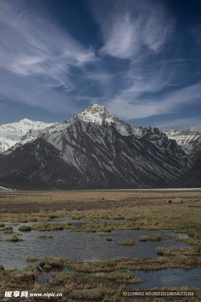 雪山下的湿地风光