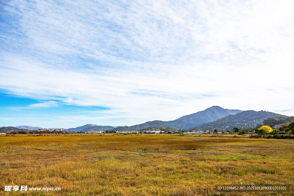 广袤原野与远山蓝天景致