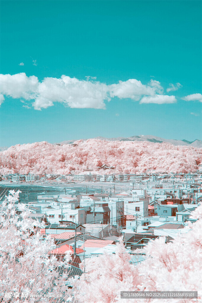 梦幻粉色小镇风景
